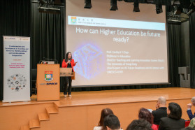 Professor Cecilia Chan, Director of Teaching and Learning Innovation Center of the University of Hong Kong, who addressed the topic "How can Higher Education be Future Ready"