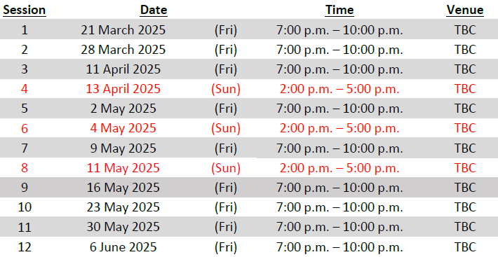 Tentative Schedule